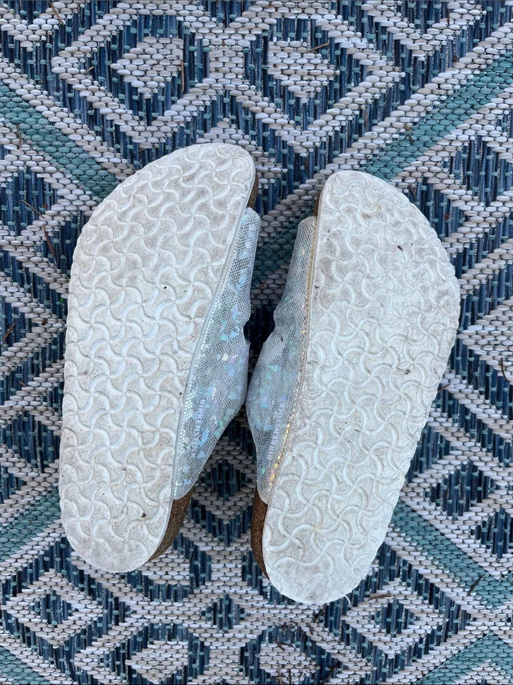 Birkenstock Kids White Silver Iridescent Two-strap Sandals size 34